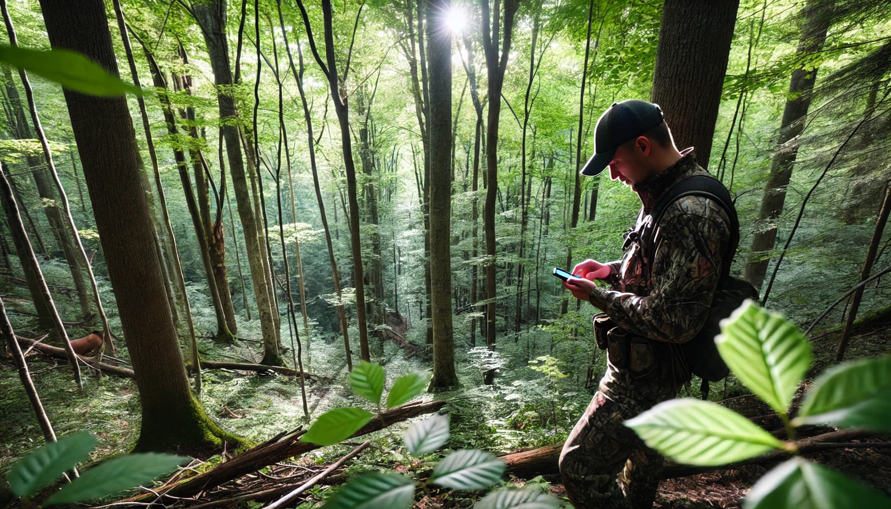 Hunter in scenic mountain landscape