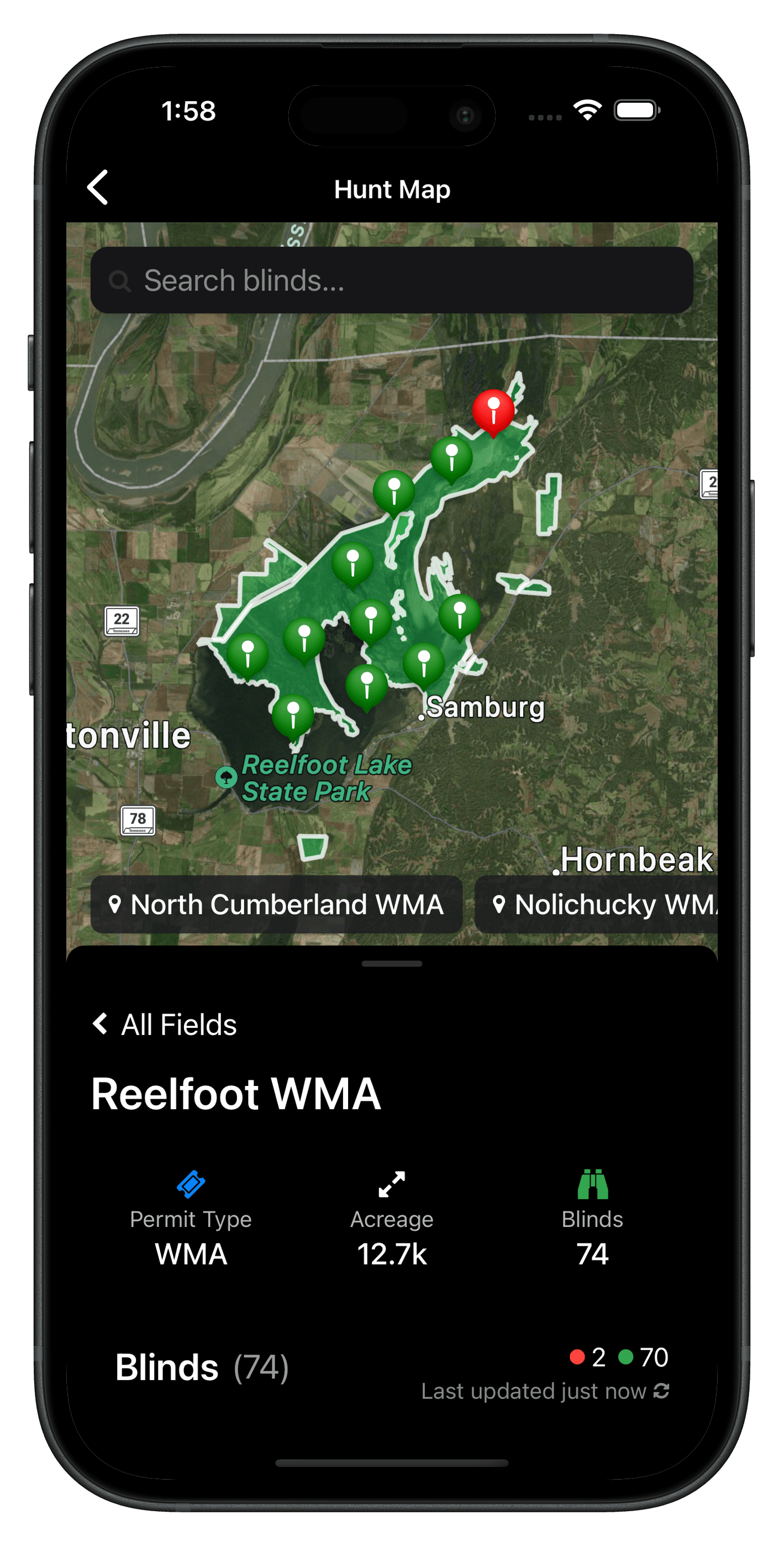 Access regulations and WMA boundaries in real-time