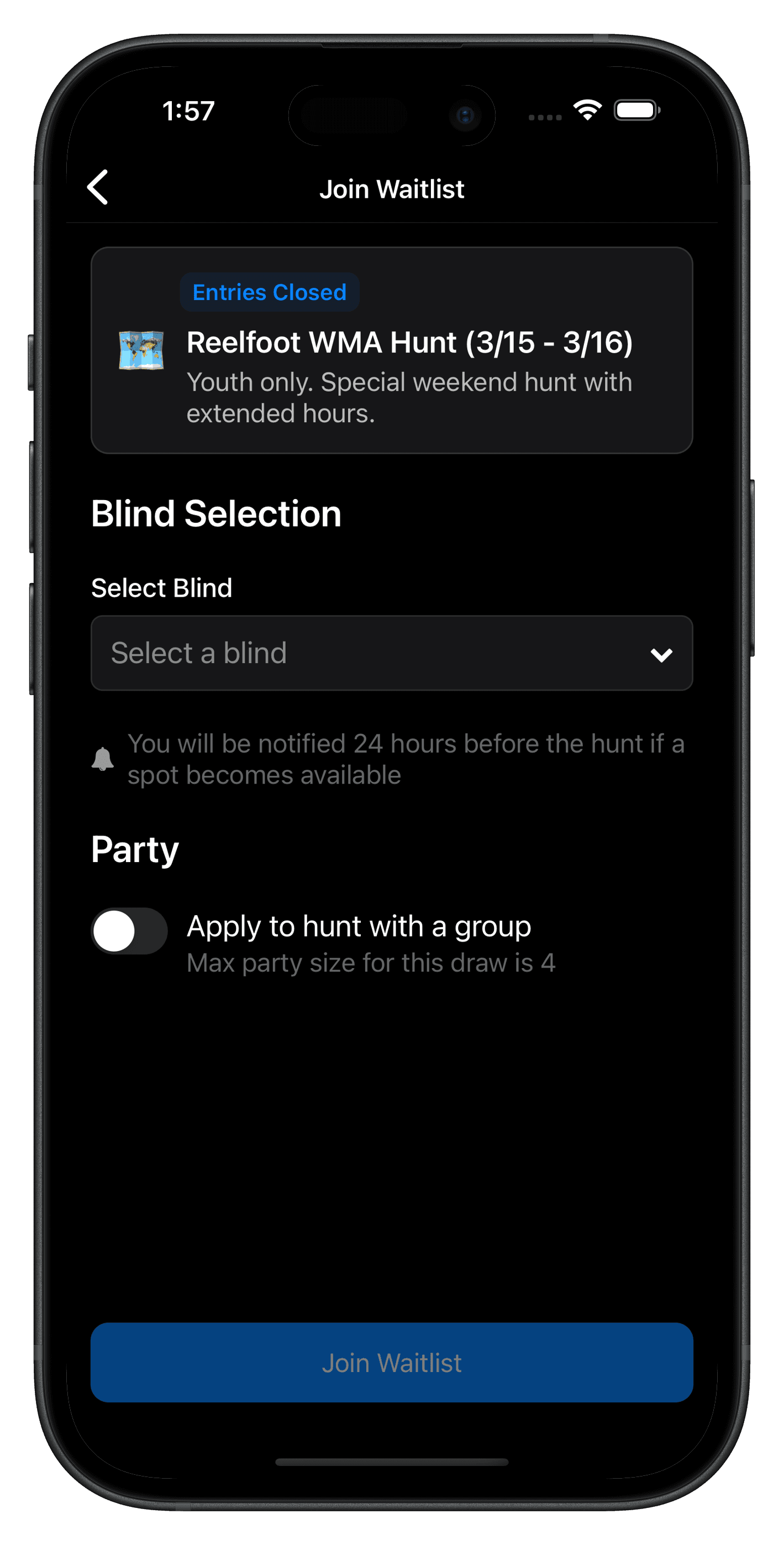Join waitlists and get alerts for open blinds to minimize unused spots